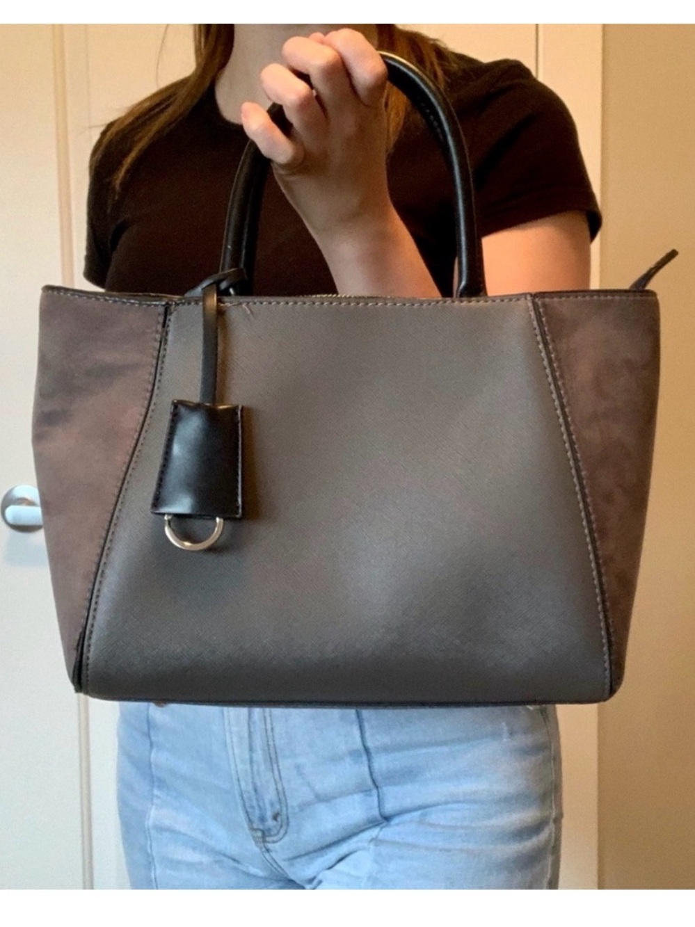Zara Two-Tone Gray and Black Structured purse